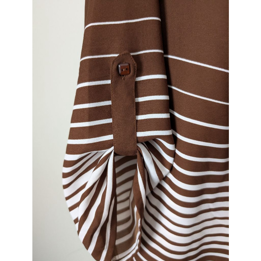 Denim 24/7 Women's Brown White Striped Blouse 14W - Picture 4 of 6